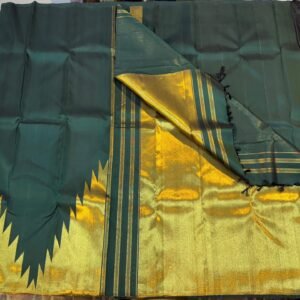 Bottle Green Kanchipuram Silk Saree In Big Temple Border