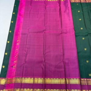 Retta Patta Border Kanchipuram silk Saree In Green With Pink