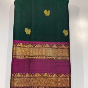 Retta Patta Border Kanchipuram silk Saree In Green With Pink