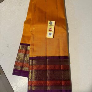 Kanchipuram Silk Saree In Orange With Purple