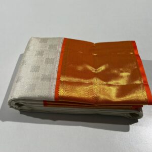 Kanchipuram Muhurtham saree White With Orange