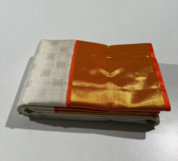 Kanchipuram Muhurtham saree White With Orange