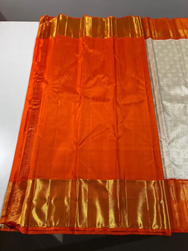 Kanchipuram Muhurtham saree White With Orange