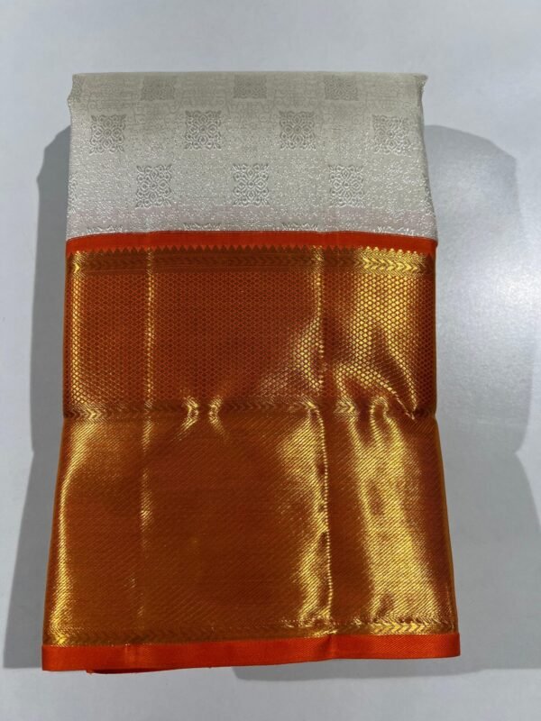 Kanchipuram Muhurtham saree White With Orange