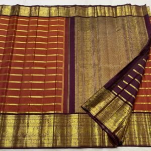 Designer Kanjivaram Silk Saree In Rust Oramge With Coffee Brown