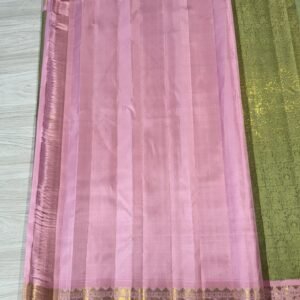 Kanchipuram Silk Saree In Olive Green With Pink