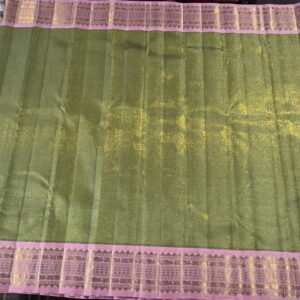 Kanchipuram Silk Saree In Olive Green With Pink