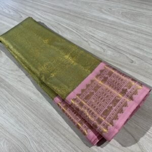 Kanchipuram Silk Saree In Olive Green With Pink