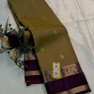 Kanchipurama Silk saree In Mehndi Green With Coffee Brown
