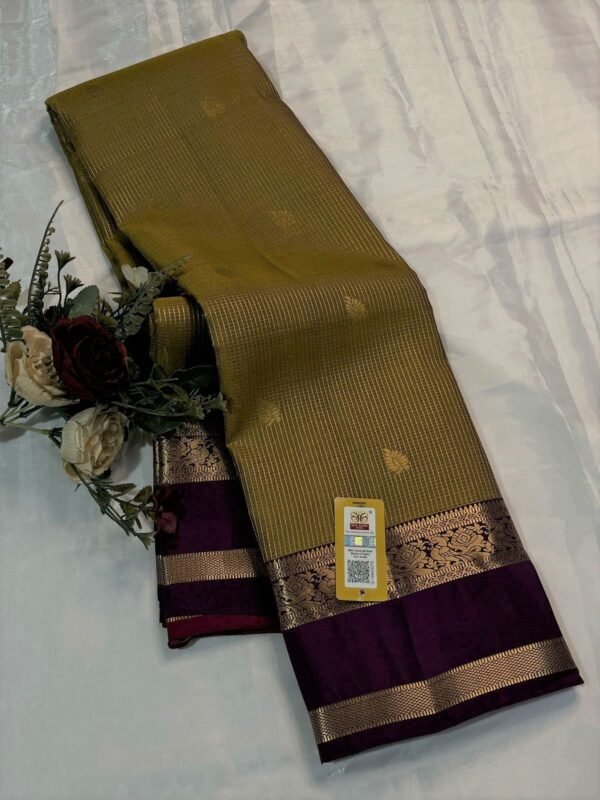 Kanchipurama Silk saree In Mehndi Green With Coffee Brown