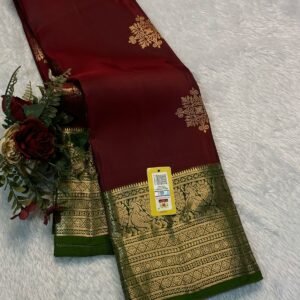 Kanchipuram Silk Saree Maroon Red with Green
