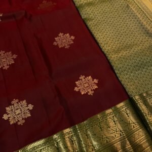 Kanchipuram Silk Saree Maroon Red with Green
