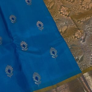Kanchipuram Silk saree In Ananda Blue With Green