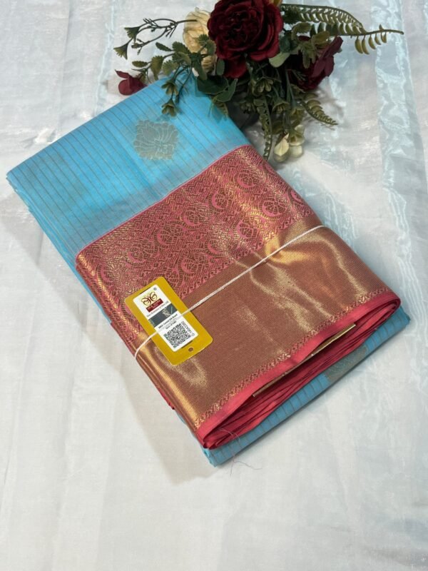 Kanchipurama Silk saree In Ananada Blue With Pink