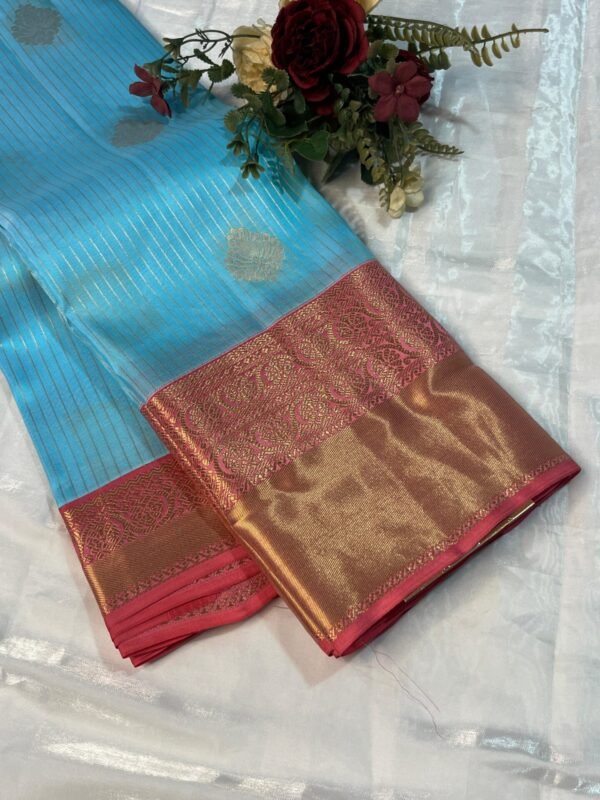 Kanchipurama Silk saree In Ananada Blue With Pink