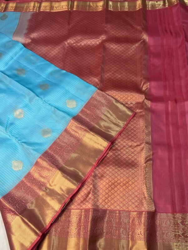 Kanchipurama Silk saree In Ananada Blue With Pink