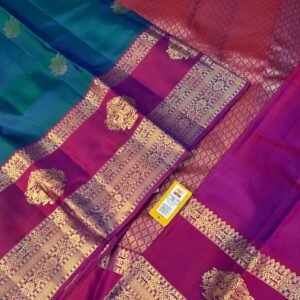 Kanchipuram Silk saree In Peacock Blue With Rani Pink