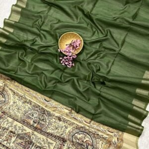 Beautiful khadi raw silk saree kalamkari pallu