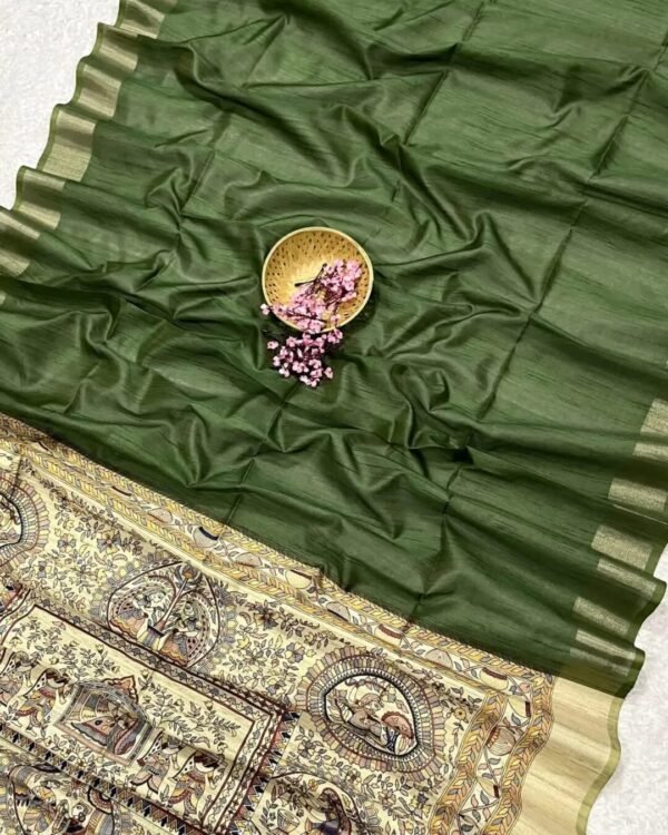 Beautiful khadi raw silk saree kalamkari pallu