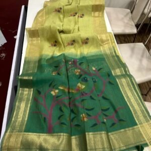 Beautiful munga silk saree In Yellow With Green