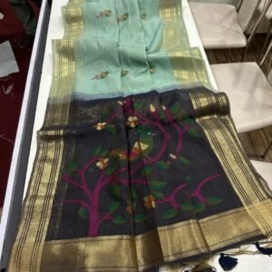 Beautiful munga silk saree In Aqua with Black