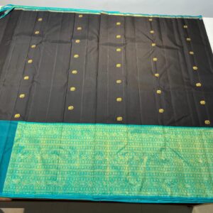 Kanchipuram Silk Saree Black and Turquoise Green