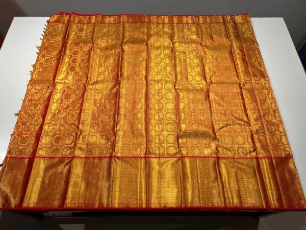 Kanchipuram Silk Saree In Chilli Red With Gold Jari
