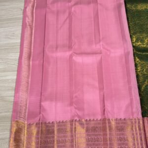 Kanchipuram Silk Saree In Dark Green With Pastel Pink