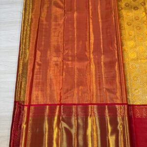 Beautiful Kanchipuram Silk Saree In Gold With Red