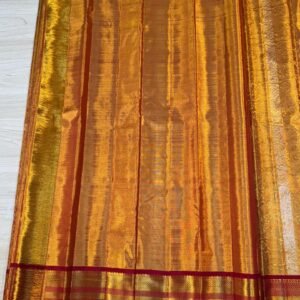 Kanchipuram Silk Saree Gold With Red For Wedding