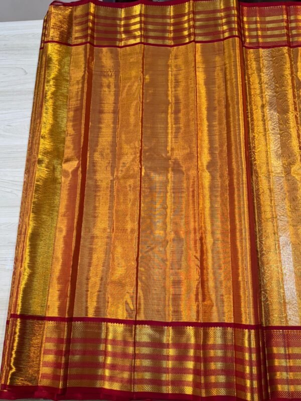Kanchipuram Silk Saree Gold With Red For Wedding