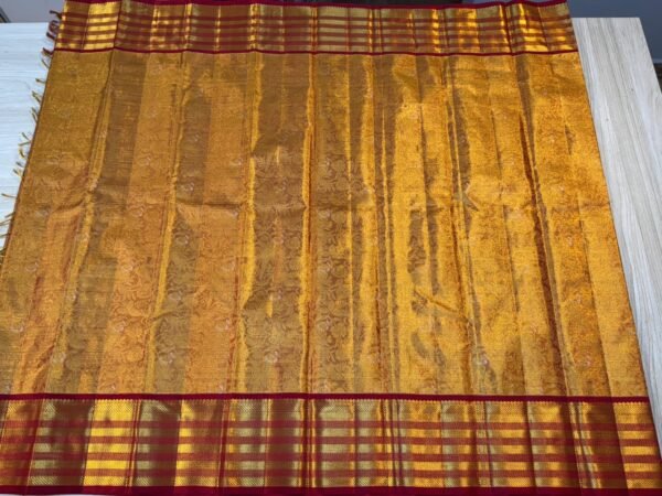 Kanchipuram Silk Saree Gold With Red For Wedding