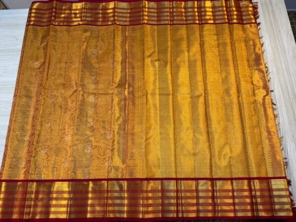 Kanchipuram Silk Saree Gold With Red For Wedding