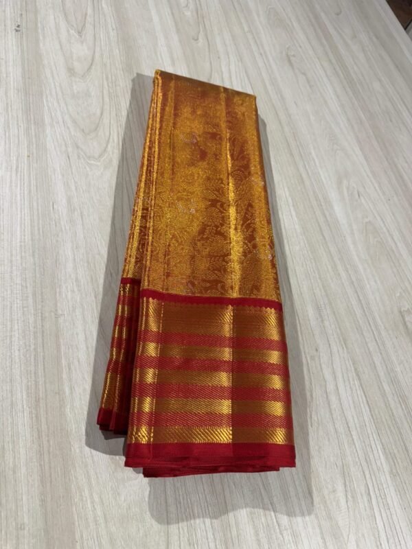 Kanchipuram Silk Saree Gold With Red For Wedding