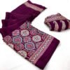 Printed Ajarakh Satin Crepe Saree In Wine color