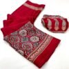 Printed Ajarakh Satin Crepe Saree In Red