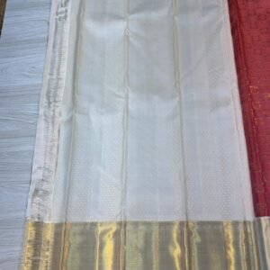 Top Kanchipuram Silk Saree In Candy Red With Off White