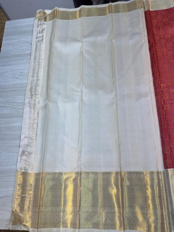 Top Kanchipuram Silk Saree In Candy Red With Off White