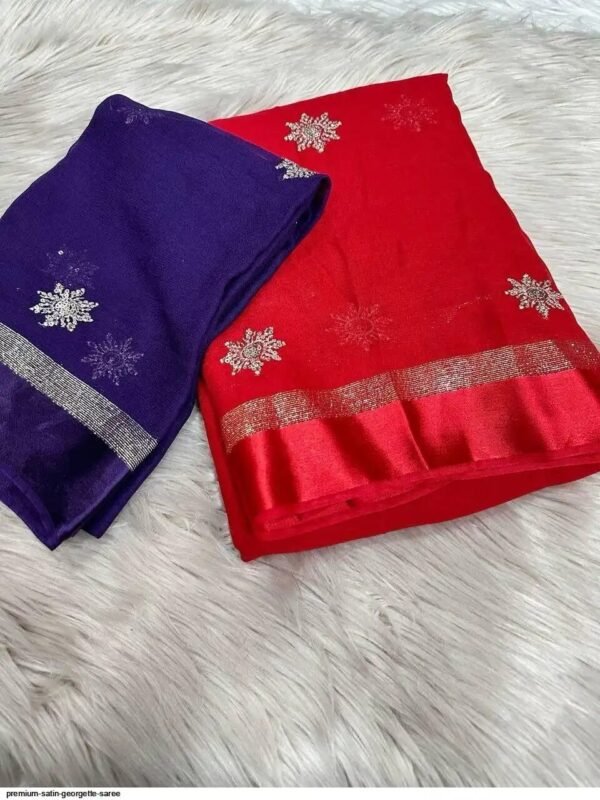 premium satin georgette saree In Red With Purple