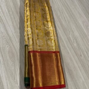 Kanchipuram Silk Saree In Gold With Ganga Jamuna Border