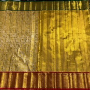 Kanchipuram Silk Saree In Gold With Ganga Jamuna Border