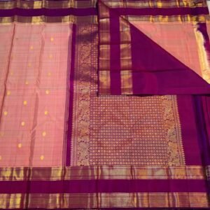 Retta Patta Border Kanchipuram Silk Saree In Onion Pink With Purple