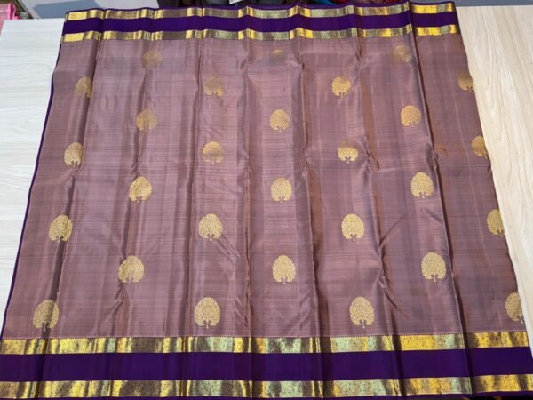 Retta Patta Border Kanchipuram Silk Saree In Dark Gray With Blue