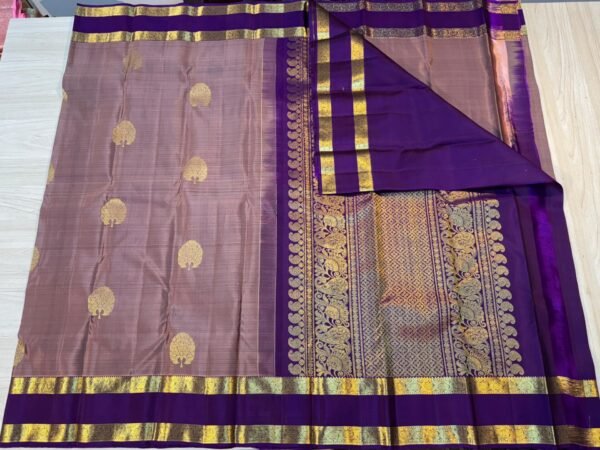 Retta Patta Border Kanchipuram Silk Saree In Dark Gray With Blue