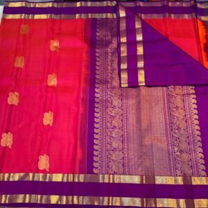 Retta Patta Border Kanchipuram Silk Saree In Reddish Pink With Purple