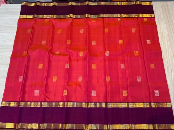 Retta Patta Border Kanchipuram Silk Saree In Orange With Purple