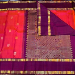 Retta Patta Border Kanchipuram Silk Saree In Orange With Purple