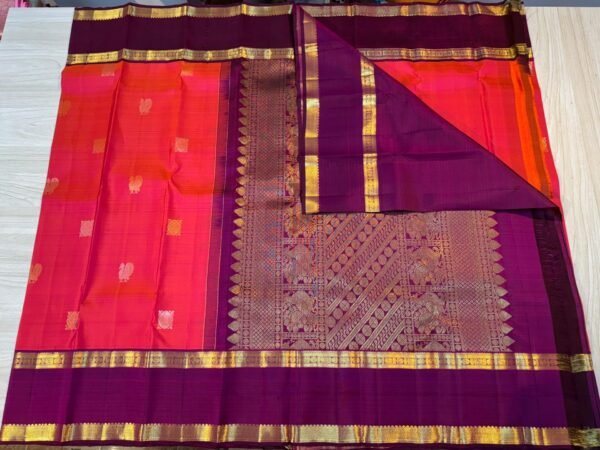 Retta Patta Border Kanchipuram Silk Saree In Orange With Purple