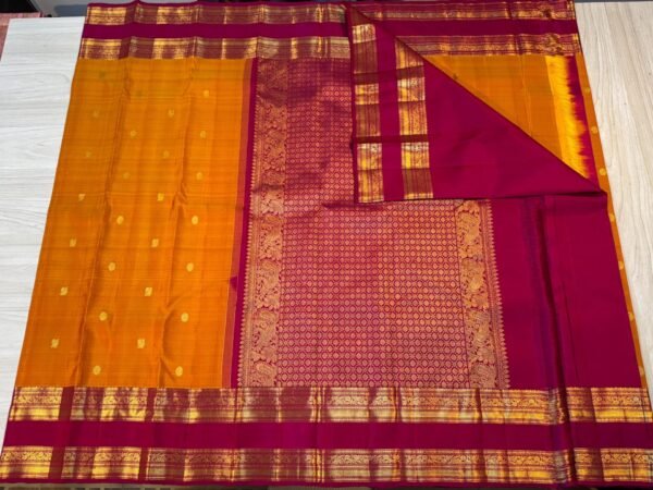 Retta Patta Border Kanchipuram Silk Saree In Orange With Maroon