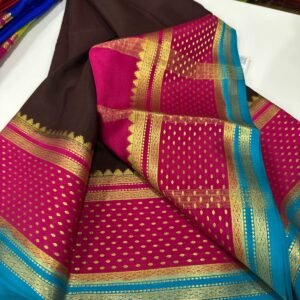 Pure Crepe Mysore Silk Sarees In Coffee Brown With Pink